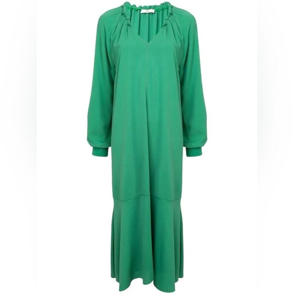 Tibi Savanna Crepe Ruffle Neck Midi Dress Kelly Green Size 4